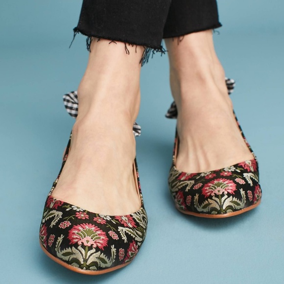 Anthropologie Bow-tied Slingback Flats Floral - Picture 2 of 8